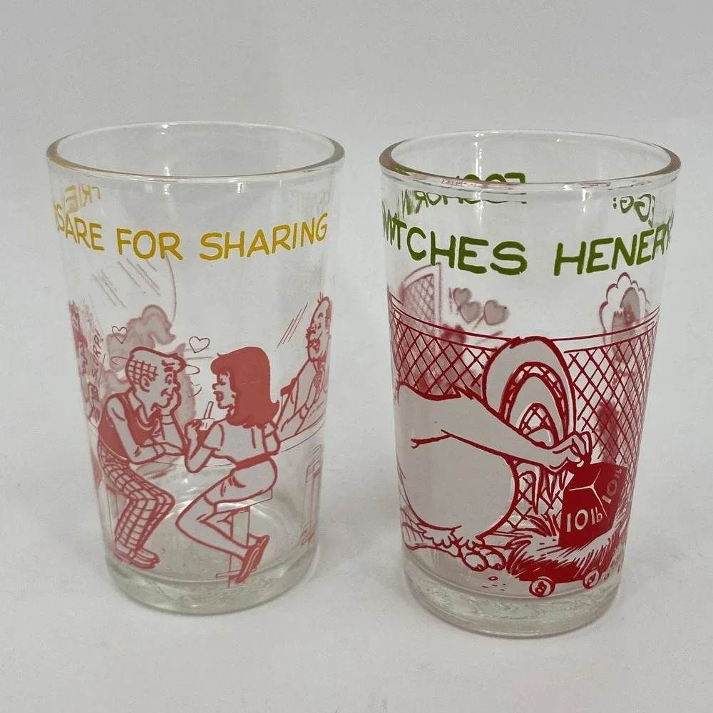 Vintage 1973 Archie Comics & 1974 Looney Tunes Juice Glass Set of 2 Retro 70s